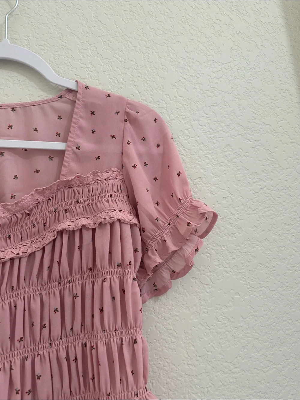 Free People Mauve Dot Smocked Crop Top